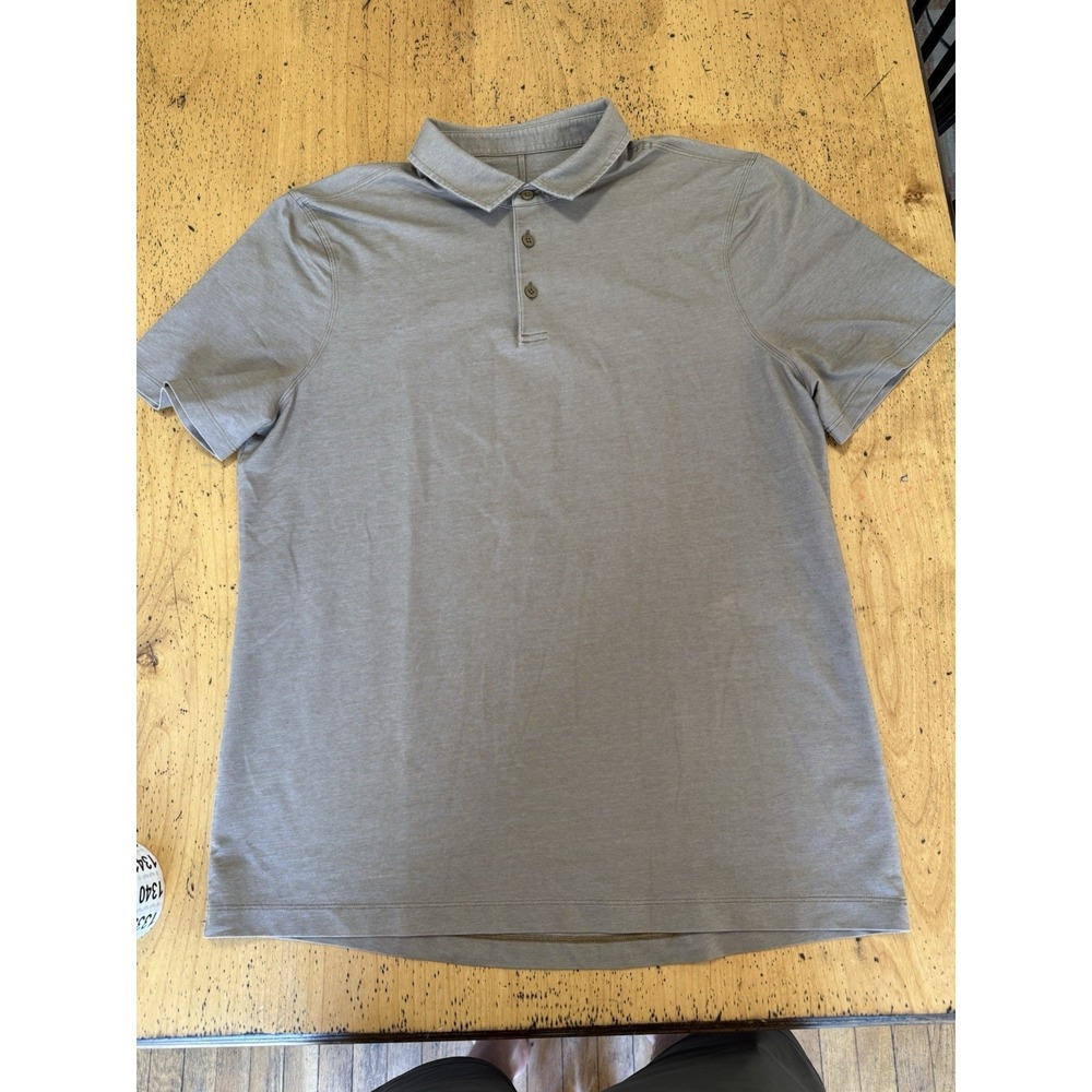Lululemon Polo Shirt Mens L Tan Performance Golf Athletic Stretch Tech